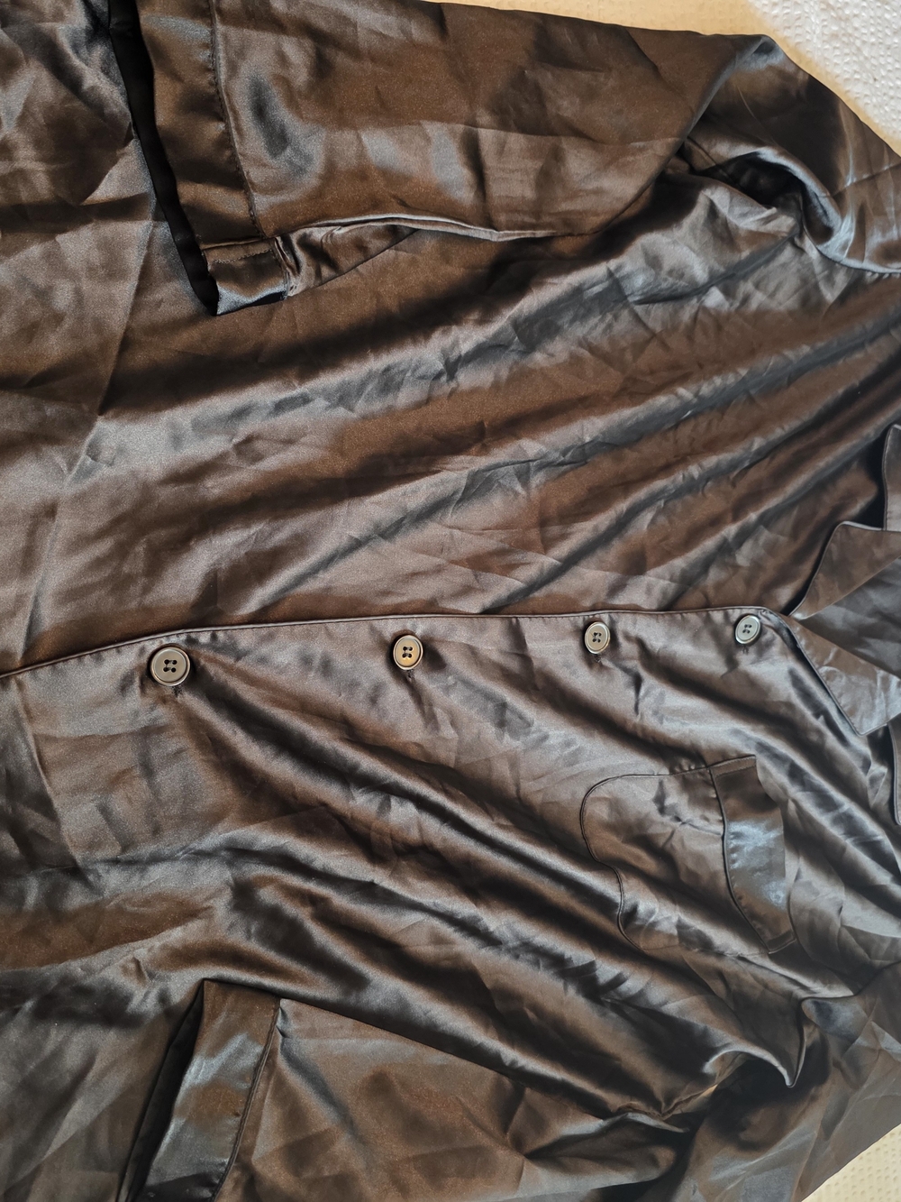 Women's Black Satin Button-Front Pajama Top L